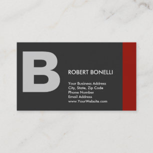 Stylish Plain Red Gray Monogram Visitekaartje