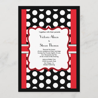 Stylish Polka Dot Wedding Invitation (Red) Kaart