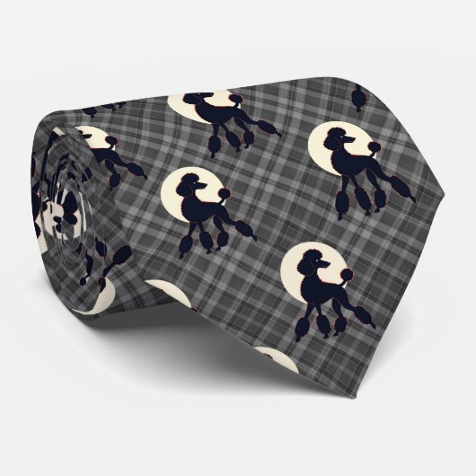 Stylish Poodle on Gray Plaid Necktie Stropdas (Opgerold)