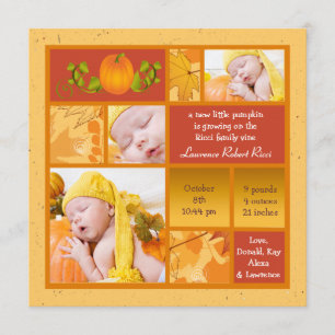 Stylish Pumpkin Photo Square Birth Announement Aankondiging