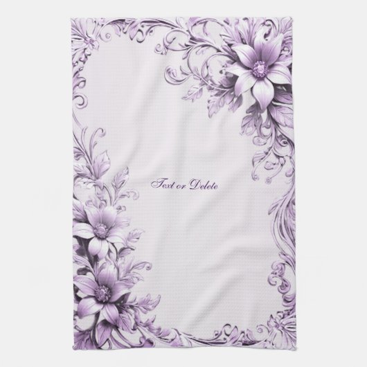 Stylish Purple Flowers Kitchen Towel Theedoek (Verticaal)