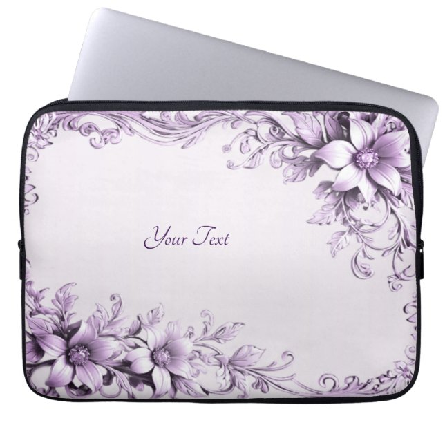 Stylish Purple Flowers Laptop Sleeve (Voorkant)