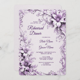 Stylish Purple Flowers Rehearsal Dinner Kaart