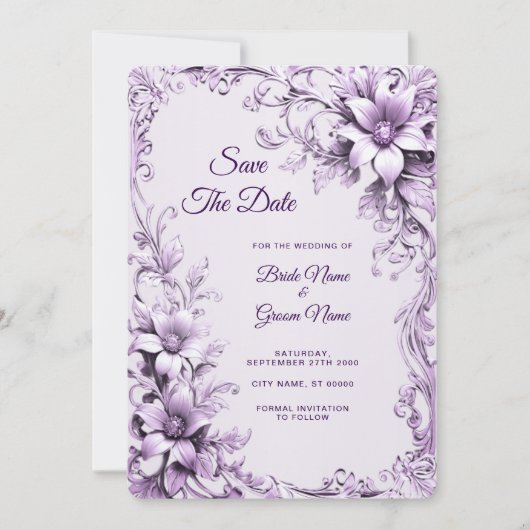 Stylish Purple Flowers Save The Date (Voorkant)