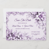 Stylish Purple Flowers Save The Date (Voorkant)