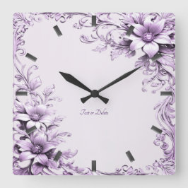 Stylish Purple Flowers Wall Clock Vierkante Klok