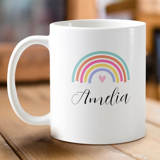 Stylish Rainbow Love Heart Nom personnalisé Mug