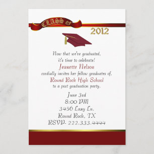 Stylish Red and Gold Graduation Party Invitation Kaart