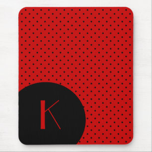 Stylish Red & Black Polka Dot Monogram Muismat
