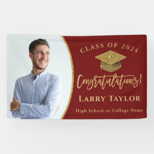 Stylish Red Gold Afstuderen Fotogradatie Party Spandoek