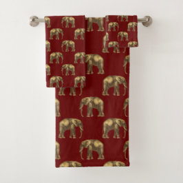 Stylish Red Gold Elephants Bad Handdoek