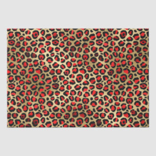 Stylish Red & Gold Foil Leopard Spots Safari Tissuepapier