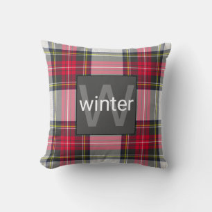 Stylish Red Gray Tartan Pset Monogramed Naam Kussen