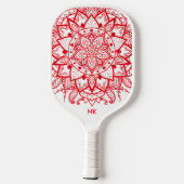 Stylish Red Mandala Flower Boho Name & Initialen Pickleball Paddle (Achterkant)