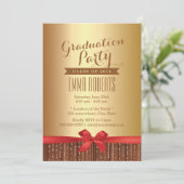 Stylish Red Ribbon Gold Foil Graduparty Kaart (Staand voorkant)