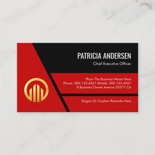 Stylish Red Trapezium Layers Business Owner Visitekaartje (Voorkant)