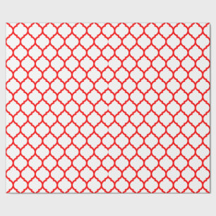 Stylish Red White Moroccan Quatrefoil Pattern Cadeaupapier