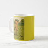 Stylish Retro Cat Playing Golf Custom Monogram  Koffiemok (Voorkant links)