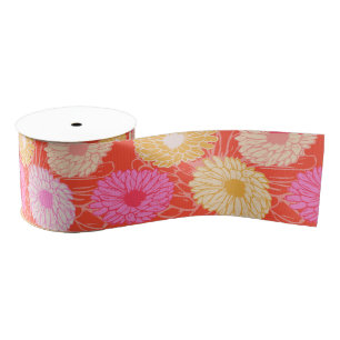 Stylish Retro Dahlia Floral Pattern Red Roze Grosgrain Lint