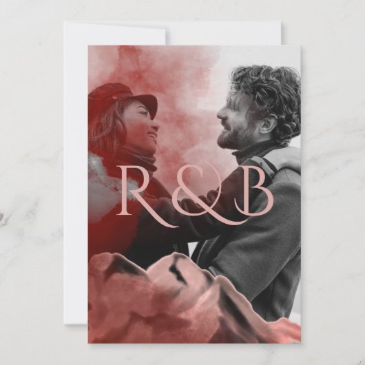 Stylish Roos Gold Mountains Overlay Photo Wedding Kaart (Voorkant)