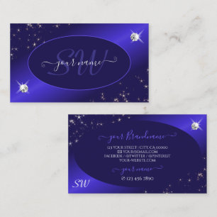 Stylish Royal Blue Glitter Stars Diamonds Initiale Visitekaartje