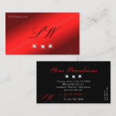 Stylish Ruby Red Black Sparking Diamonds Monogram Visitekaartje (Voorkant / Achterkant)