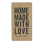 Stylish Rustic Bold Homemade with Love Faux Kraft Etiket (Voorkant)