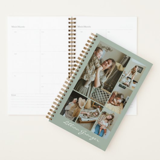 Stylish Sage Green Personalized Photo Collage (Devant avec enveloppe)