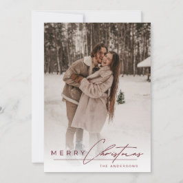 Stylish Script Elegant Photo Red Merry Christmas Feestdagenkaart