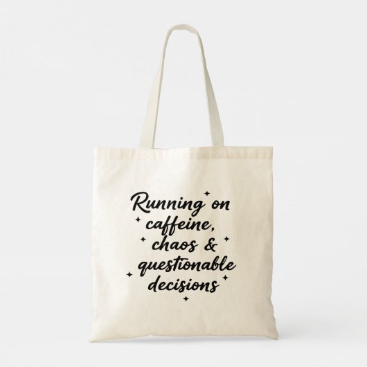 Stylish Script Tote Bag – Running on Caffeine and (Achterkant)
