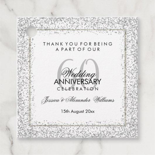 Stylish Silver Confetti 60th Wedding Bedankt Bedankjes Labels (Voorkant)