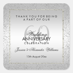 Stylish Silver Confetti 60th Wedding Bedankt Vierkante Sticker