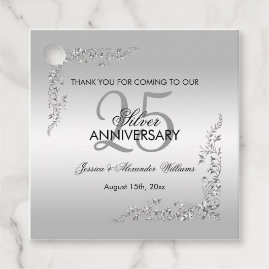 Stylish Silver Decoration 25th Wedding Jubileum Bedankjes Labels (Voorkant)