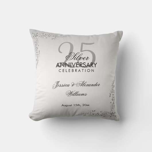 Stylish Silver Decoration 25th Wedding Jubileum Kussen (Voorkant)