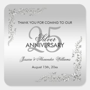 Stylish Silver Decoration 25th Wedding Jubileum Vierkante Sticker