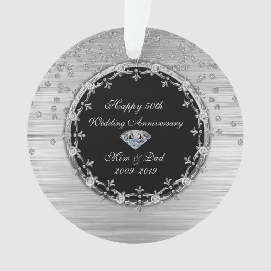 Stylish Silver Diamonds 50th Wedding Jubileum Ornament (voorkant)