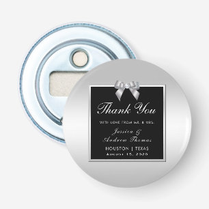 Stylish Silver Gem Bow & Black Wedding Button Flesopener