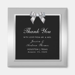 Stylish Silver Gem Bow & Black Wedding Magneet