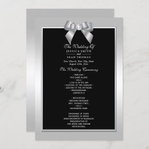 Stylish Silver Gem Bow & Black Wedding Program Kaart