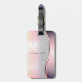 Stylish Silver Glitter Bokeh, Unicorn, Stars Bagagelabel (Achterkant verticaal)