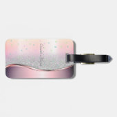 Stylish Silver Glitter Bokeh, Unicorn, Stars Bagagelabel (Achterkant horizontaal)