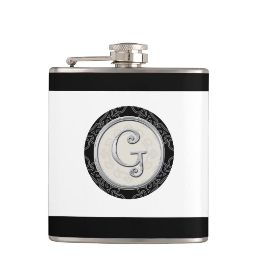 Stylish Silver Monogram Initiaal G Heupfles (Voorkant)