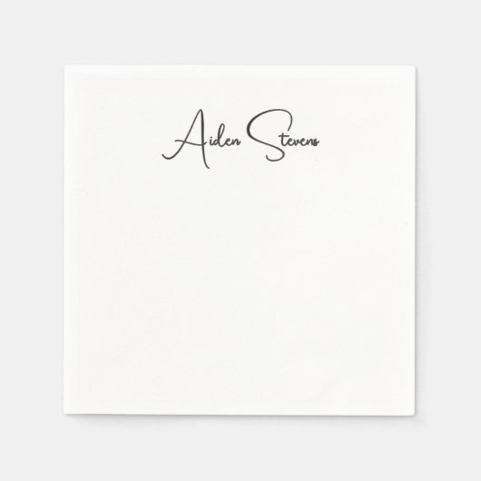 Stylish Simple Plain Black & White Minimalist Name Servet (Voorkant)