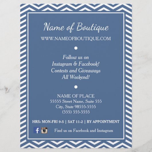Stylish Slate Blue Chevrons Boutique Events Flyer (Voorkant)