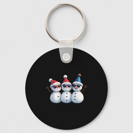 Stylish Snowmen In Winter Wonderland 3 Snowmen Fri Sleutelhanger (Voorkant)