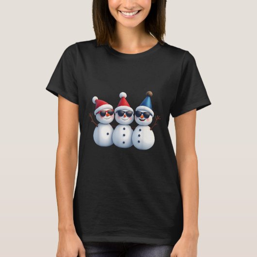 Stylish Snowmen In Winter Wonderland 3 Snowmen Fri T-shirt (Voorkant)