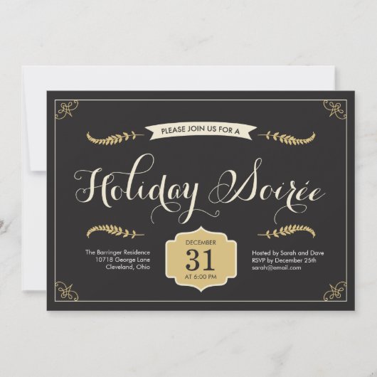 Stylish Soiree Holiday Party Invitation Kaart (Voorkant)