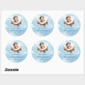 Stylish Teddy Bear Pilot Airplane Blue Brown Baby Ronde Sticker (Vel)