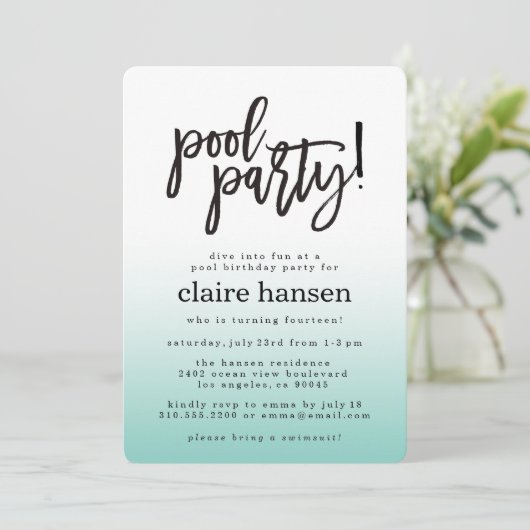 Stylish Teen Pool Party Birthday Invitation Kaart (Staand voorkant)
