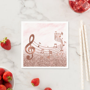 Stylish Treble Clef Musical Note Roos Gold Glitter Servet